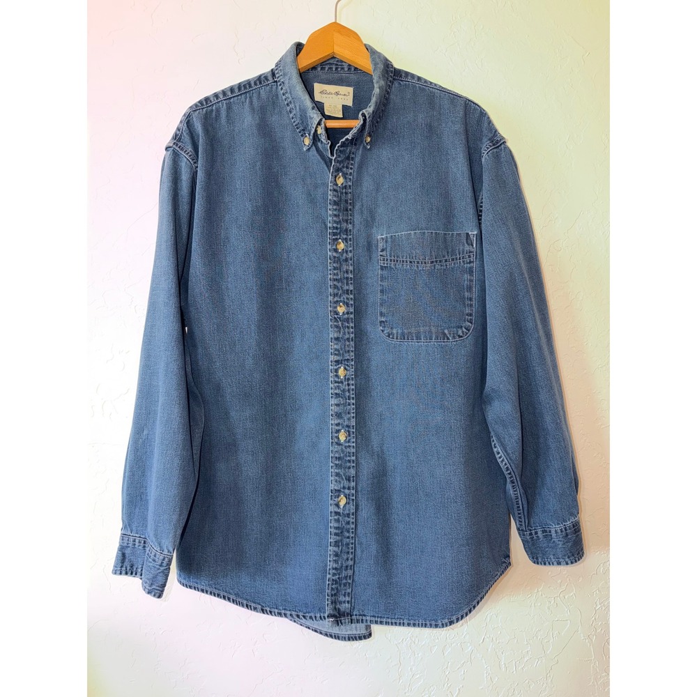 Vintage 90s Eddie Bauer Denim Shirt Mens L Button Down Long Sleeve Workwear